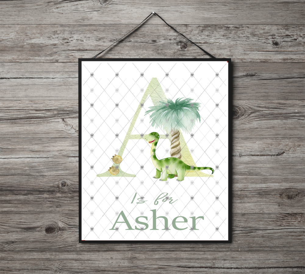 Dinosaur Initial Name Print, Letter A Custom Print, Letter A - Click Image to Close